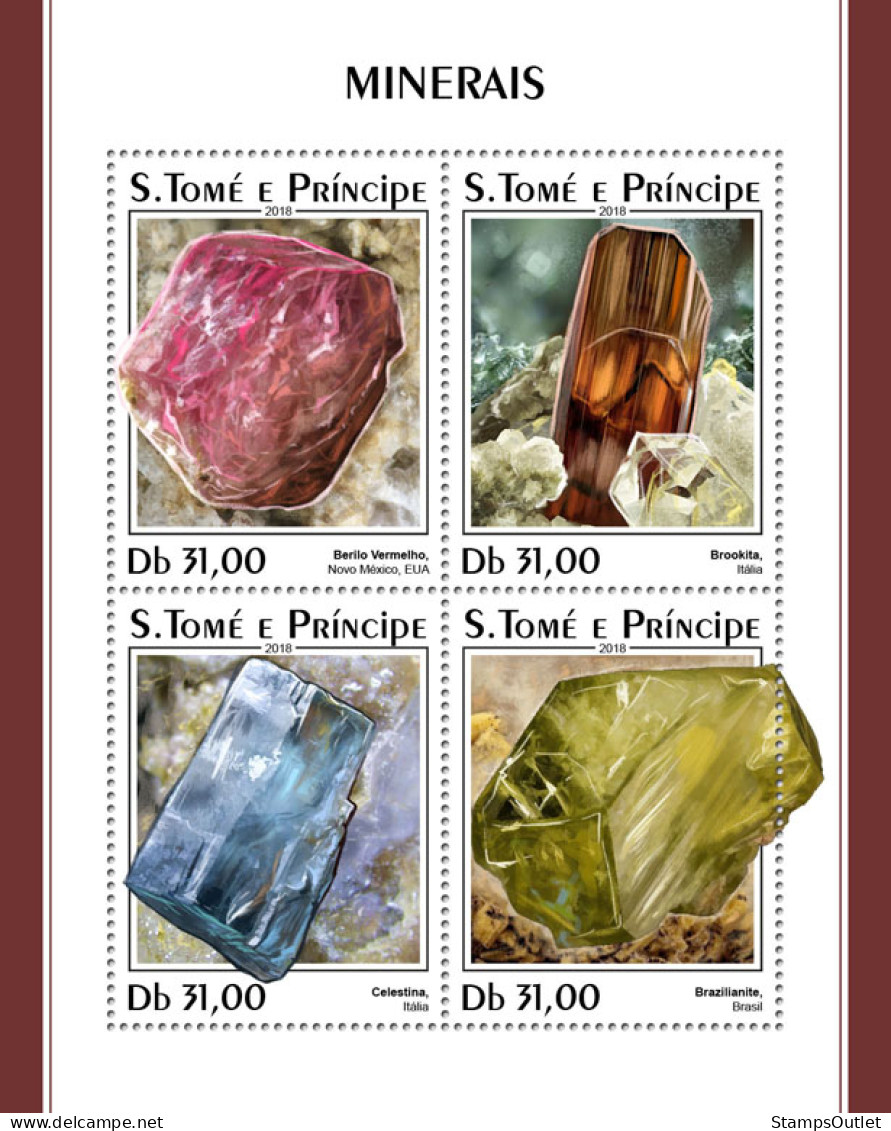  SÃO TOMÉ AND PRÍNCIPE 2018 MNH  Minerals  Michel Code: 7713-7716. Yvert&Tellier Code: 6173-6176 - Sao Tome Et Principe