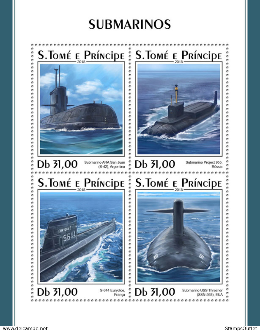  SÃO TOMÉ AND PRÍNCIPE 2018 MNH  Submarines  Michel Code: 7768-7771. Yvert&Tellier Code: 6181-6184 - Sao Tome Et Principe