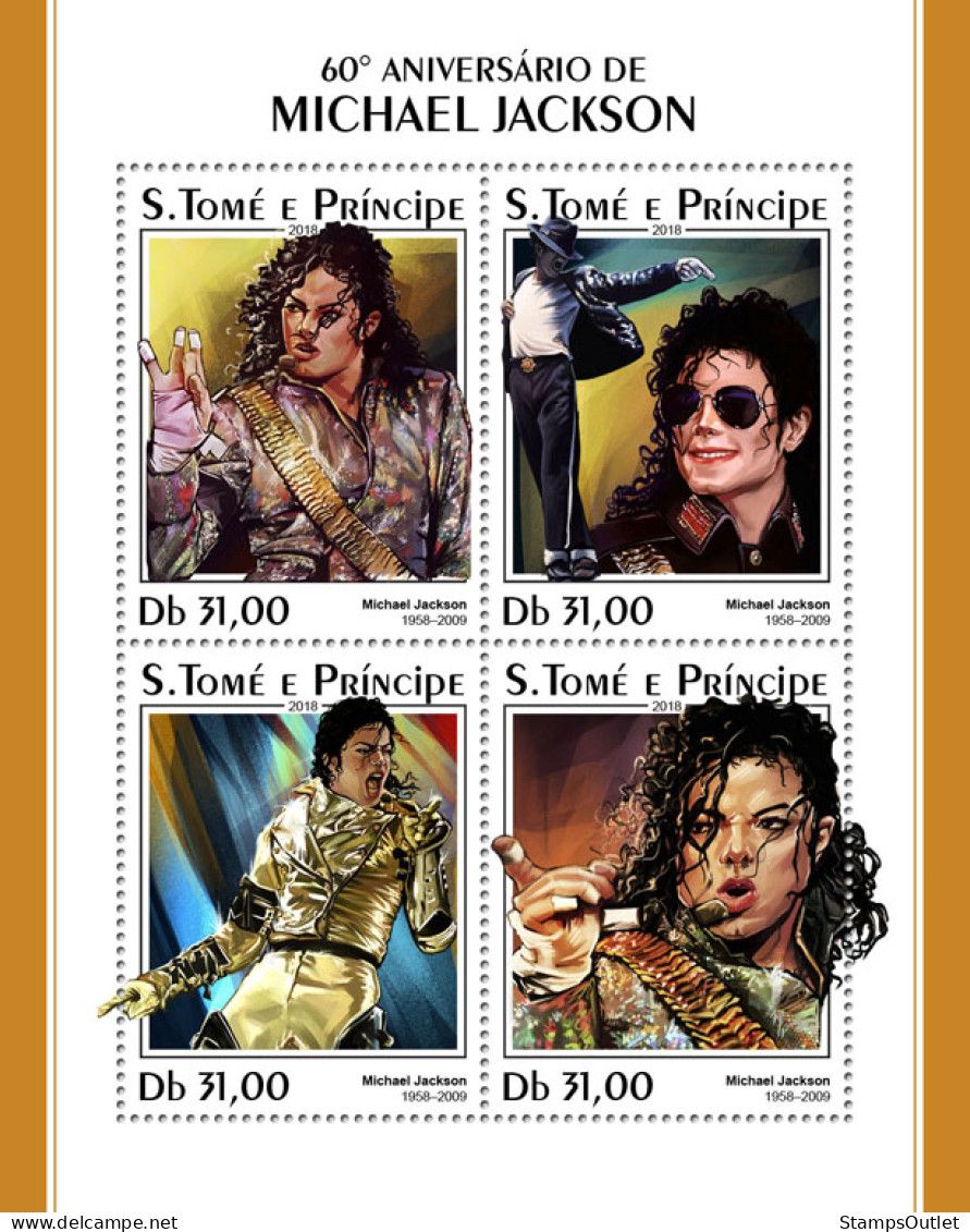  SÃO TOMÉ AND PRÍNCIPE 2018 MNH  Michael Jackson  Michel Code: 7793-7796. Yvert&Tellier Code: 6201-6204 - Sao Tome Et Principe