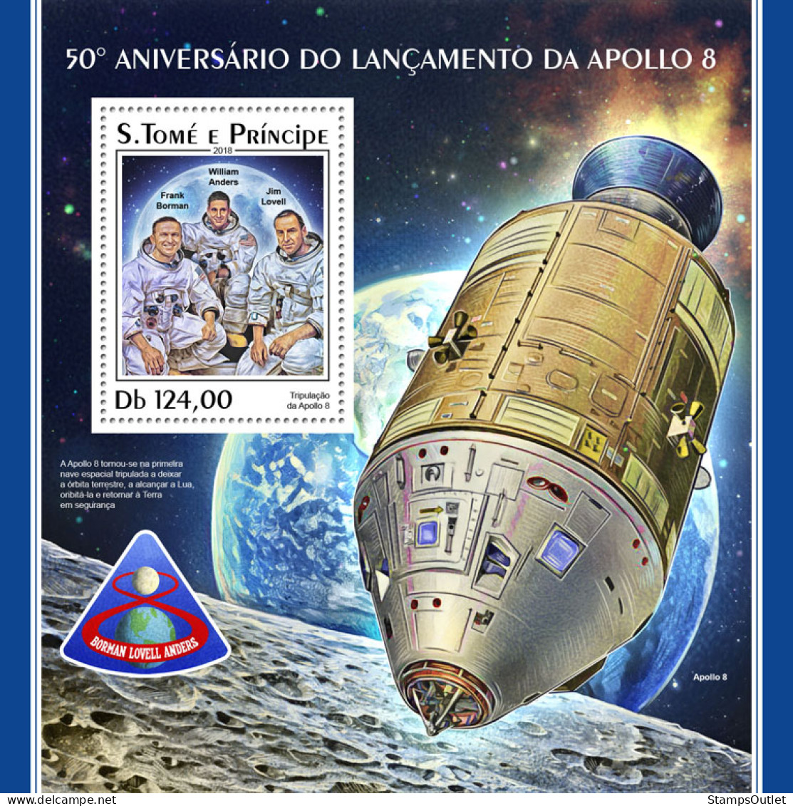  SÃO TOMÉ AND PRÍNCIPE 2018 MNH  Apollo 8 . Michel Code:  7787 / Bl.1405. Yvert&Tellier Code: 1152 - Sao Tome Et Principe