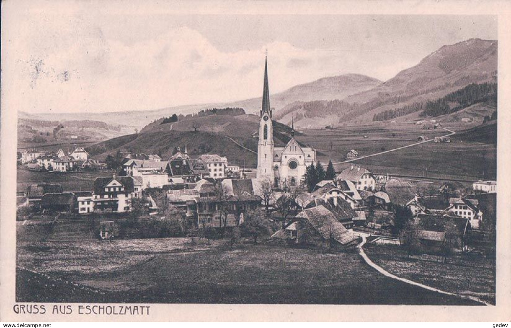 Gruss Aus Escholzmatt LU, Eglise Et Village (11.4.1919) - Escholzmatt