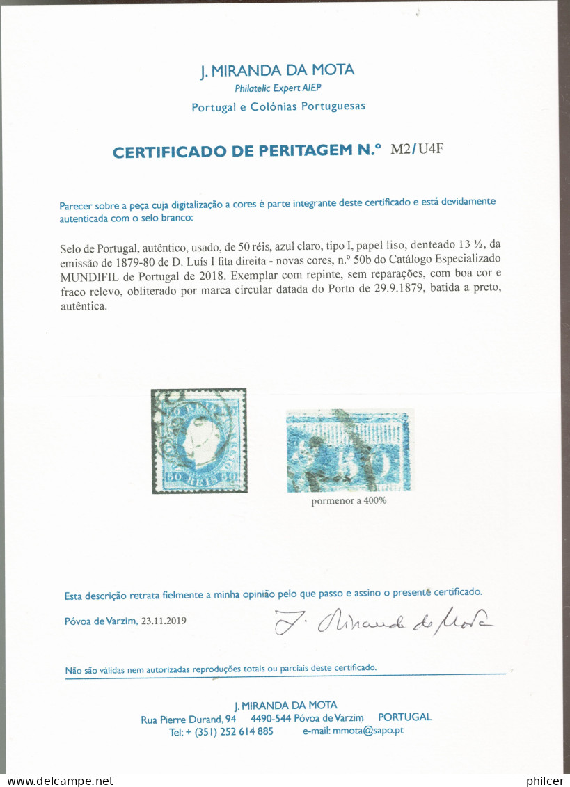 Portugal, 1879, # 50b Dent. 13 1/2, Tipo I, Com Certificado, Used - Gebruikt