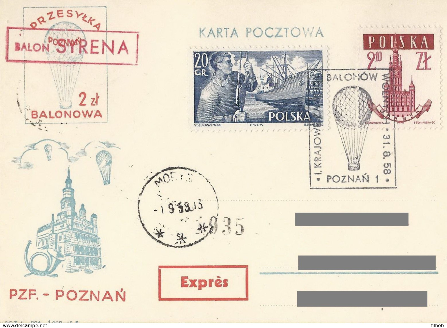 Poland Post - Balloon PBA.1958.poz.syr.02: National Competitions SYRENA - Ballons