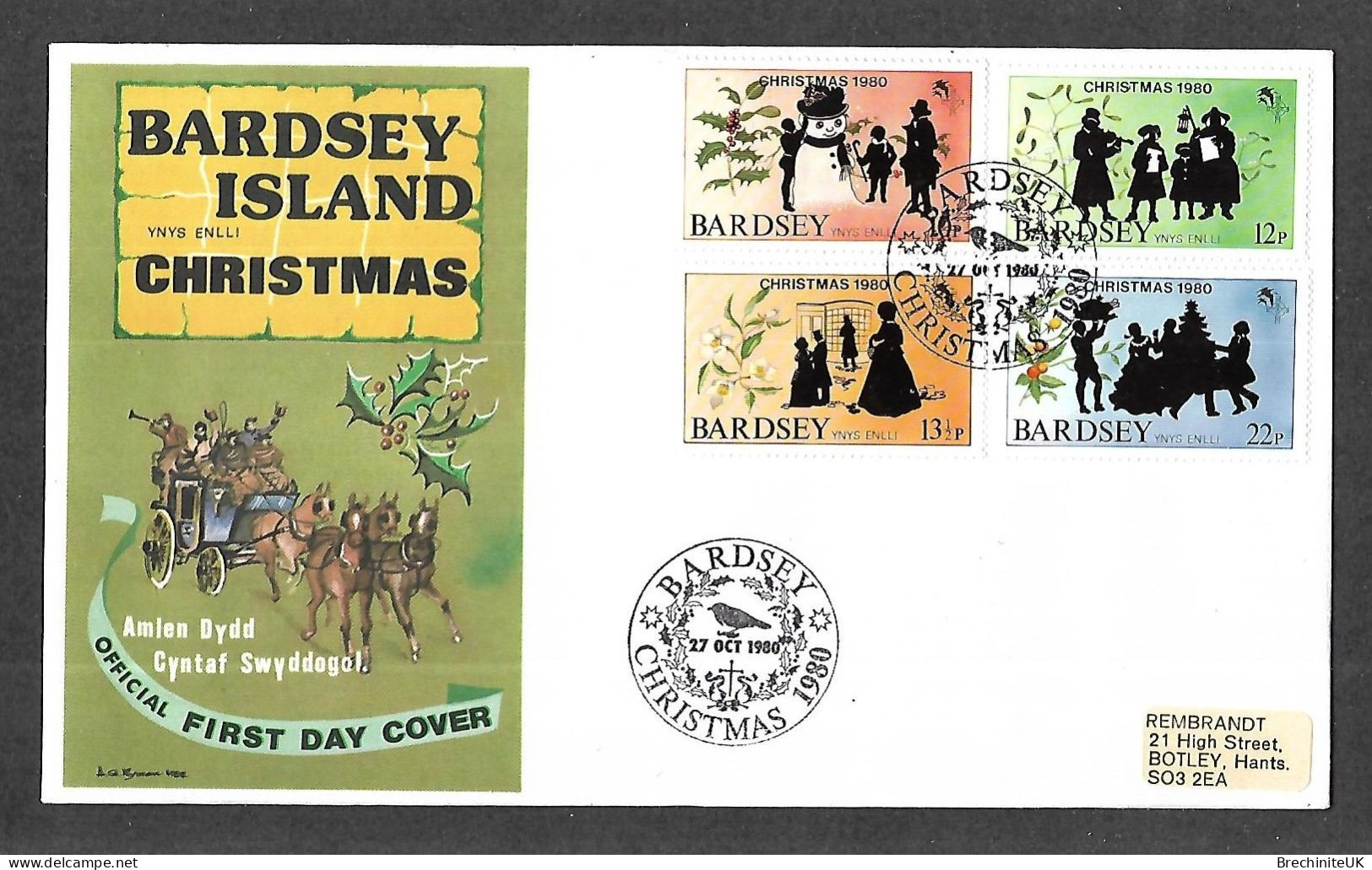 (N577) Great Britain BARDSEY ISLAND, 1980 Christmas Stamp FDC - Local Issues