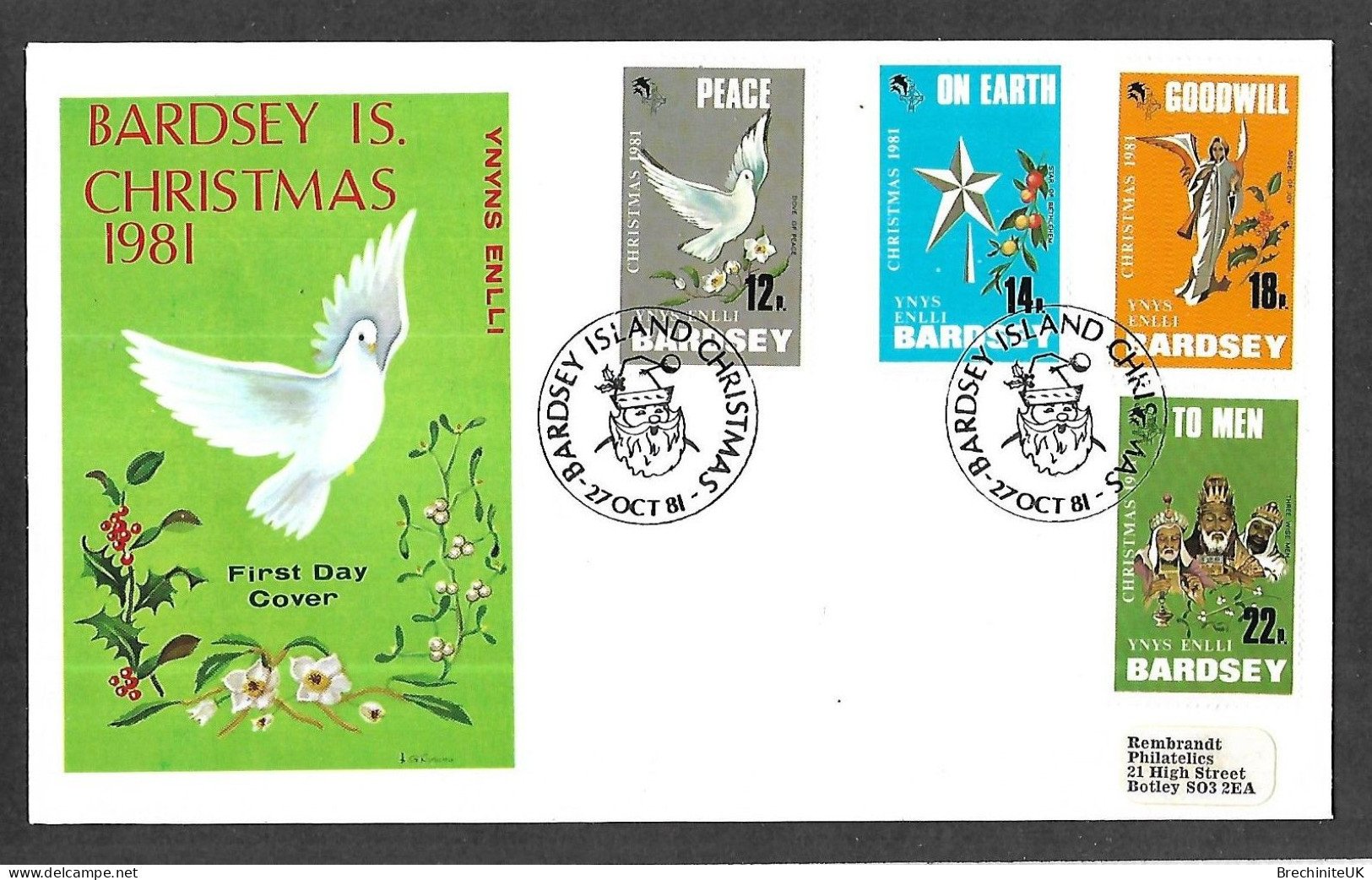 (N579) Great Britain BARDSEY ISLAND, 1981 Christmas Stamp  FDC - Local Issues