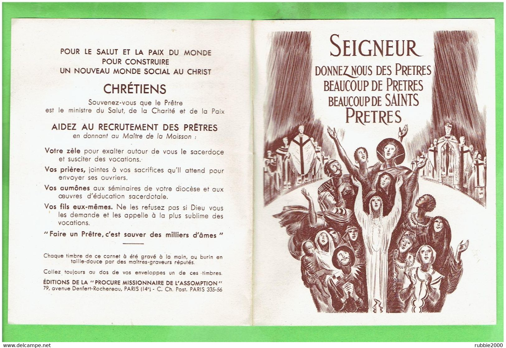 CARNET 12 VIGNETTES DONNEZ NOUS DES PRETRES JEANNE D ARC CURE D ARS PERE DE FOUCAULD PAPE PIE XI MARECHAL FOCH VERDIER - Blokken & Postzegelboekjes