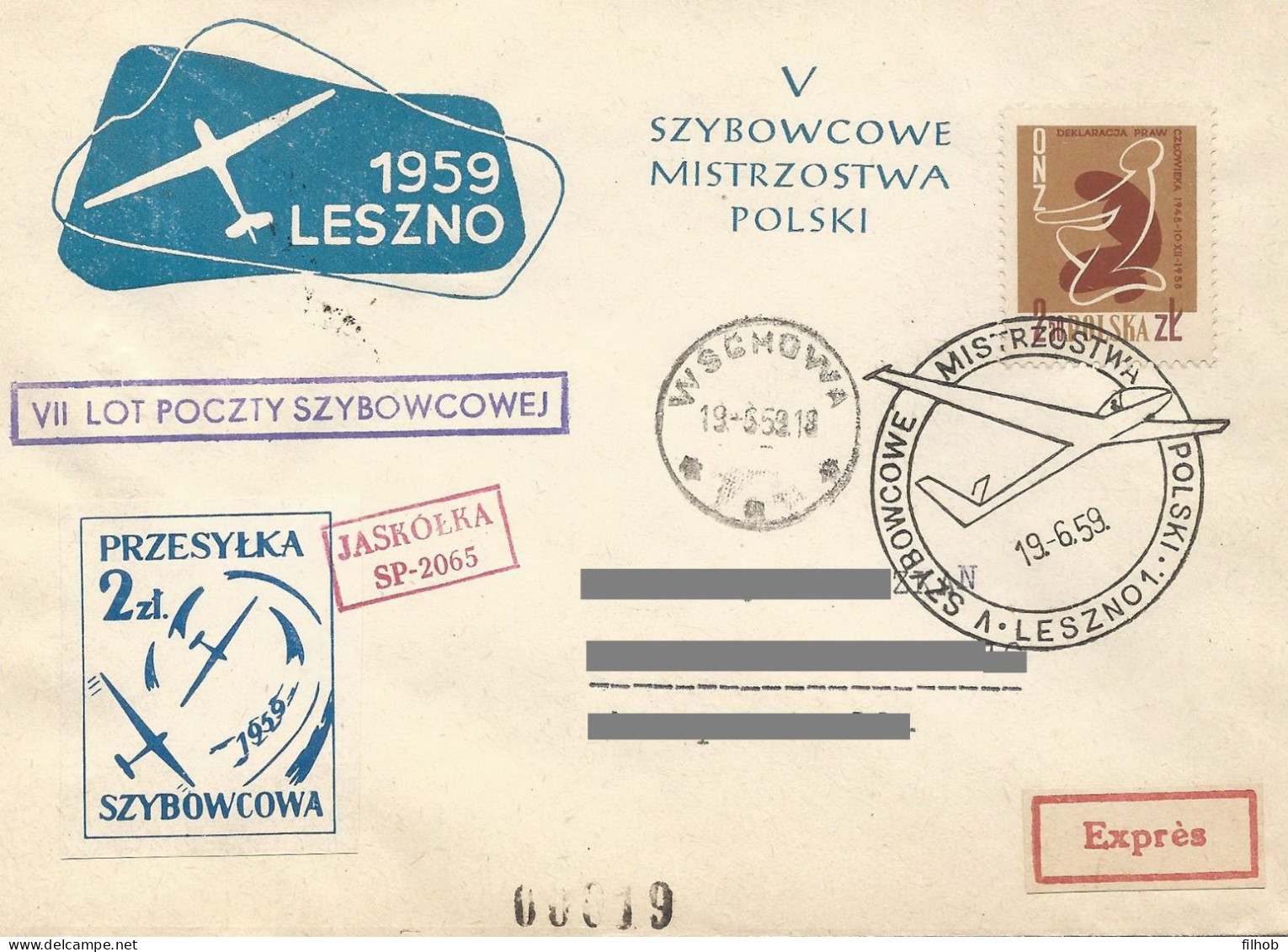 Poland Post - Glider PSZ.1959.lesz.06: Sport Leszno Polish Championships Jaskolka - Alianti
