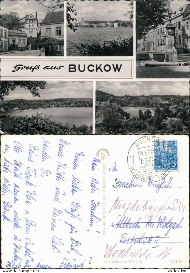 Ansichtskarte Buckow (Märkische Schweiz) See, Restaurant, Trinkbrunnen 1959 - Buckow
