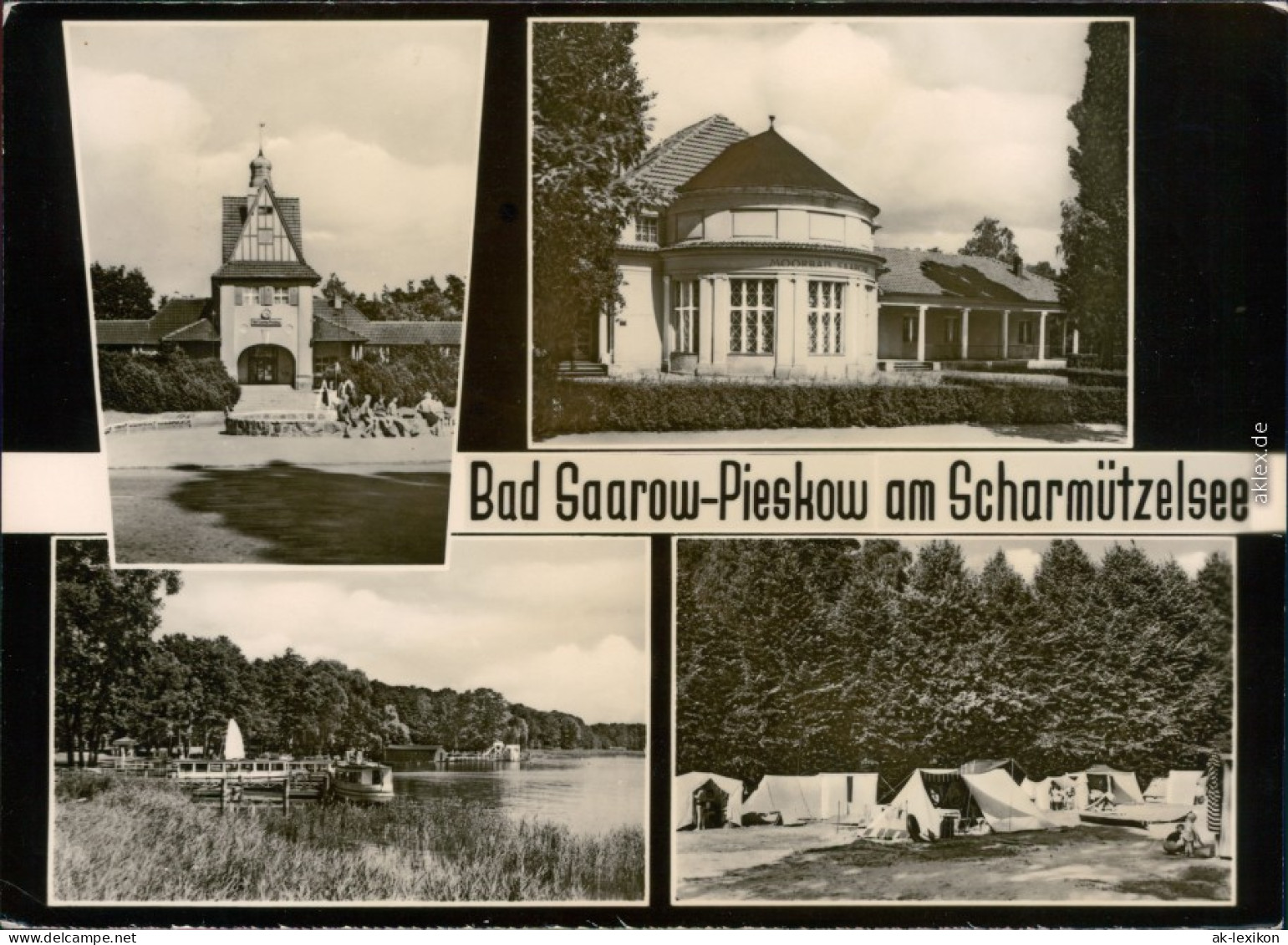 Ansichtskarte Bad Saarow Kirche, Moorbad, Dampferanlegestelle, Zeltplatz 1973 - Bad Saarow