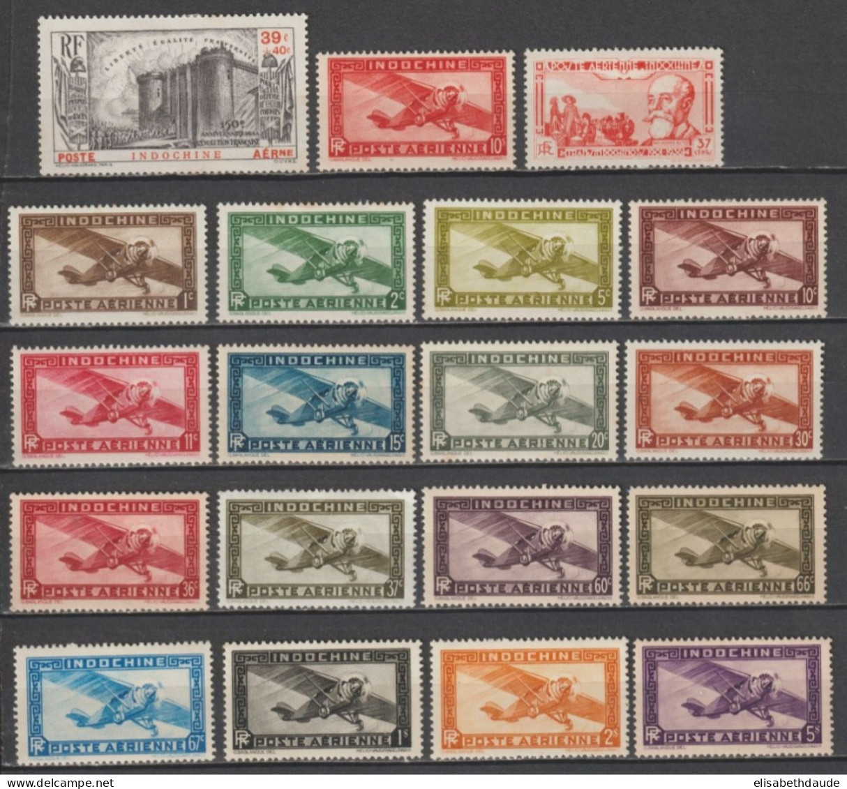 INDOCHINE - 1933/1939 - ANNEES COMPLETES De POSTE AERIENNE YVERT N° A1/16 * MH - COTE = 58 EUR - Unused Stamps