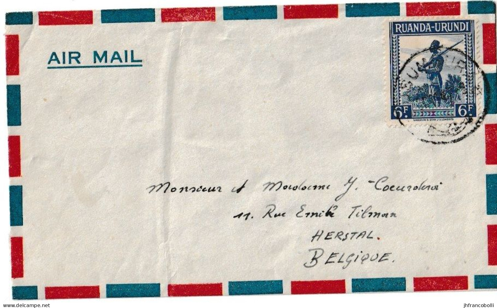 1947 USUMBURA WITH RU 142 STAMP TO HERSTAL (BELGIUM) PAR AIR MAIL LETTER - Stamped Stationery