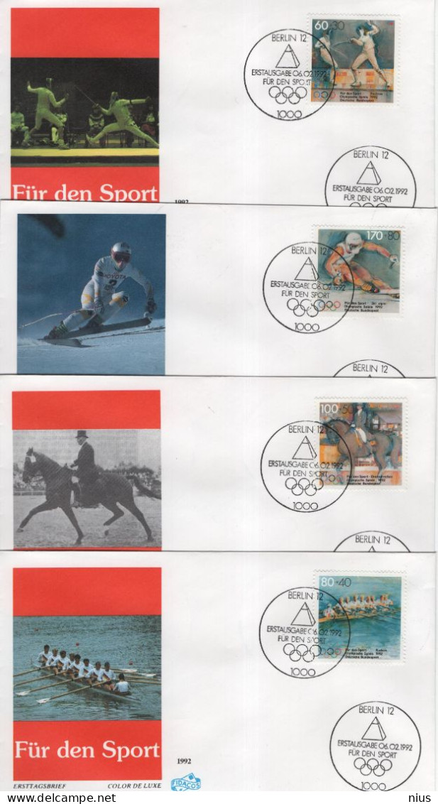 Germany Deutschland 1992 FDC Fur Den Sport, Olympic Games Skiing Riding Rowing Fencing, Olympische Spiele, Berlin - 1991-2000