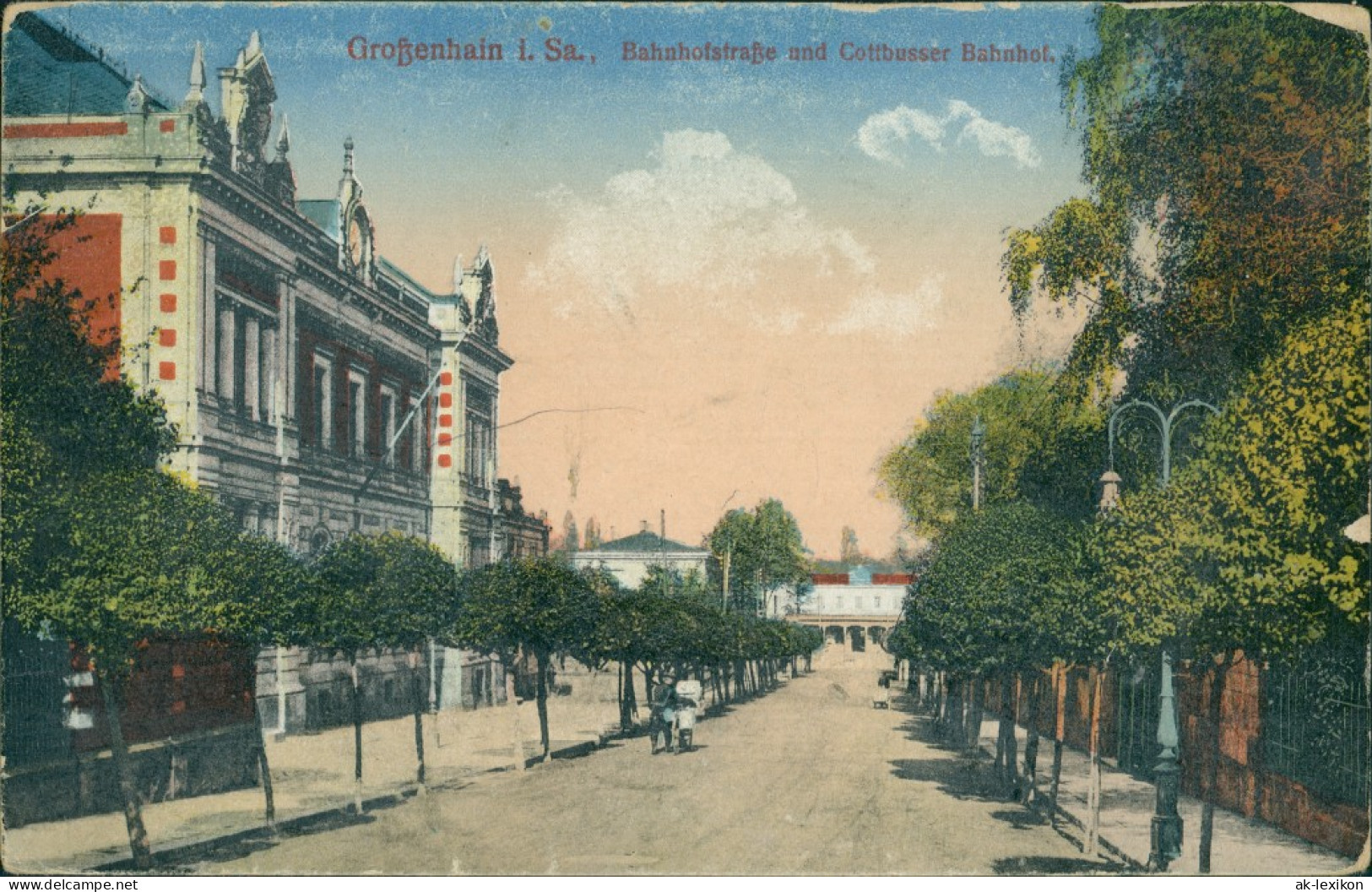 Ansichtskarte Großenhain Bahnhofstraße Cottbusser Bahnhof 1913 - Grossenhain
