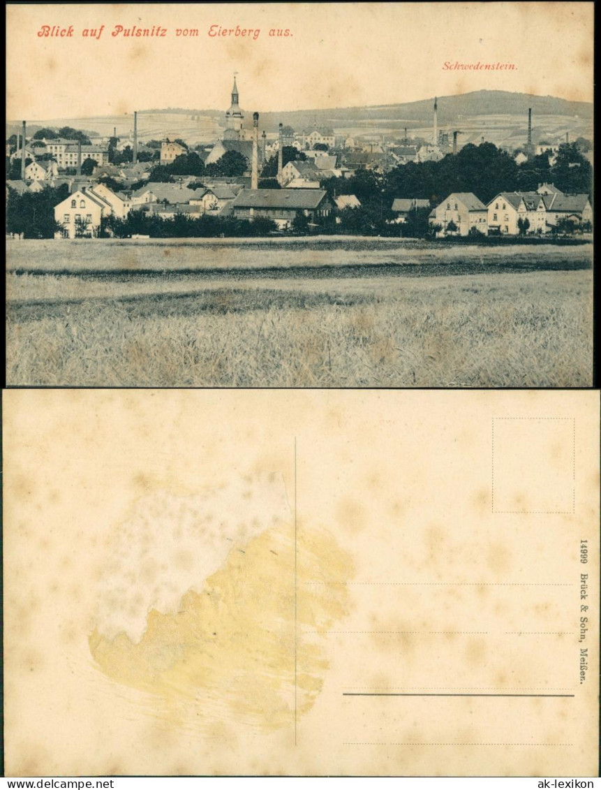 Ansichtskarte Pulsnitz Połčnica Stadt Und Fabriken Vom Eierberg 1909 - Pulsnitz