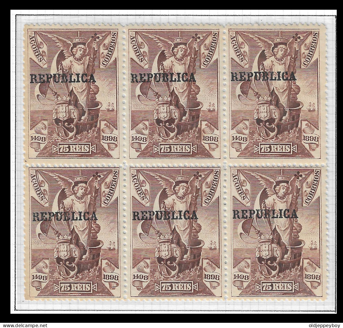 1911 MNH**  BLOCK OF 6 Portugal AZORES Açores 4º Centenário Caminho P/ India OVP "Republica"  Erro Variedade AF#139 - Nuevos