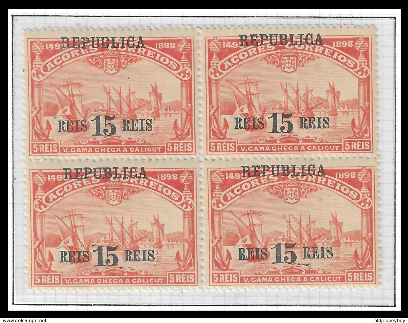 1911 MNH** BLOCK OF 4 Portugal AZORES Açores 4º Centenário Caminho P/ India OVP "Republica"  AFINSA# 136 - Ungebraucht