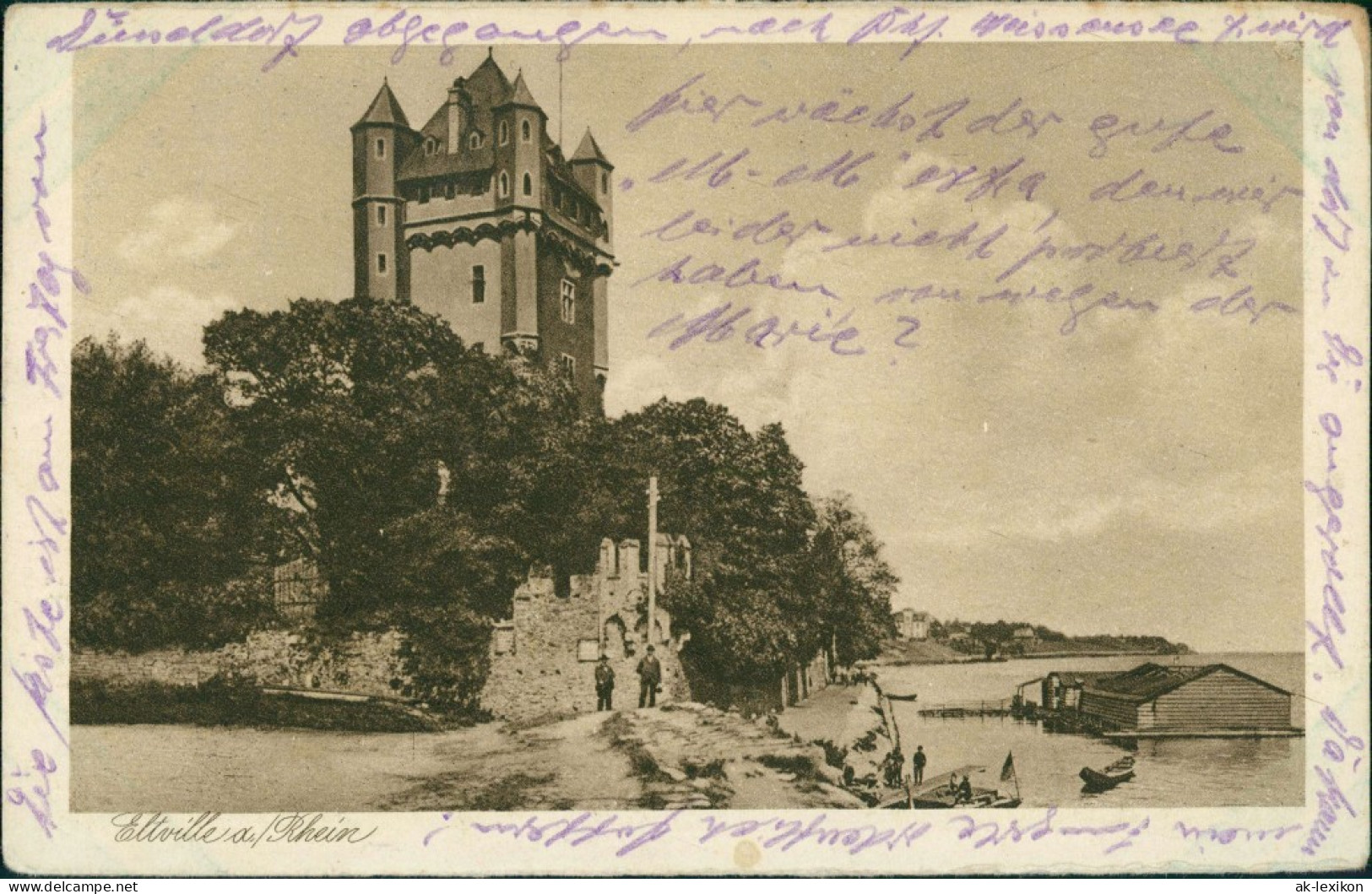 Eltville Am Rhein Panorama-Ansicht Mit Turmgebäude Am Rhein 1925 - Eltville
