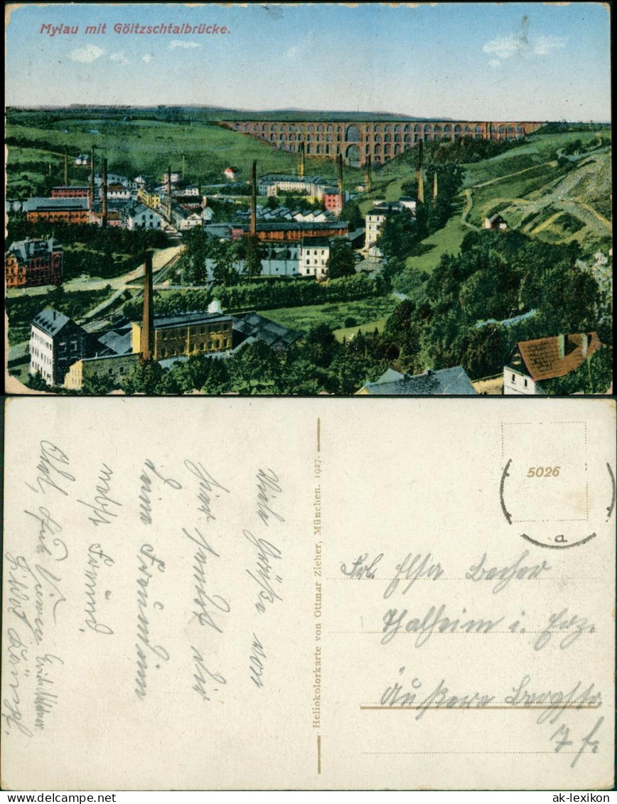 Ansichtskarte Mylau Fabrikanlagen Im Tal 1927 - Mylau