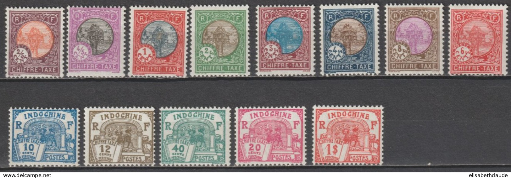 INDOCHINE - 1927 - TAXE SERIE COMPLETE YVERT N° 44/56 * MLH - COTE = 55 EUR - Neufs