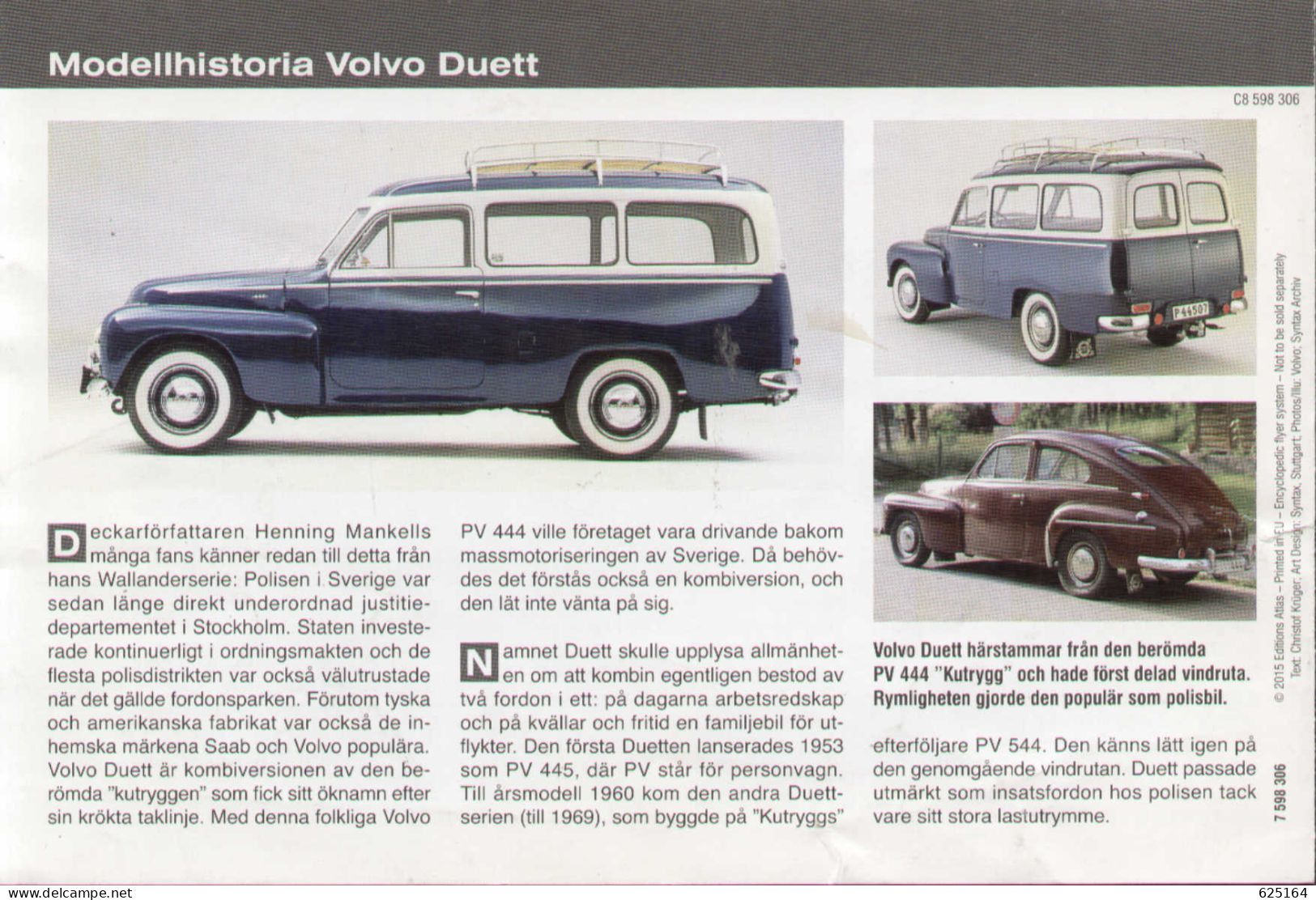 Catalogue ATLAS EDITIONS Sverige 1935 Volvo Duett  Informationsblatt  - En Suédois - Sin Clasificación
