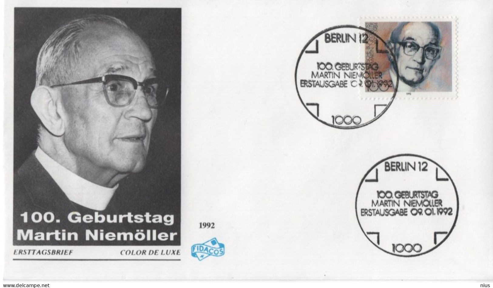 Germany Deutschland 1992 FDC 100. Geburtstag Martin Niemöller, German Theologian And Lutheran Pastor, Canceled In Berlin - 1991-2000