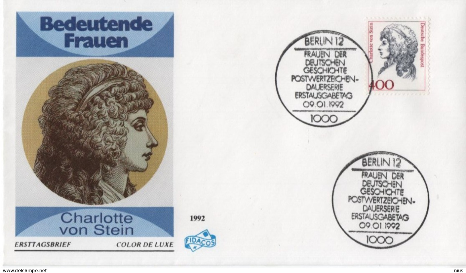 Germany Deutschland 1992 FDC Bedeutende Frauen, Charlotte Von Stein, Writer, Canceled In Berlin - 1991-2000