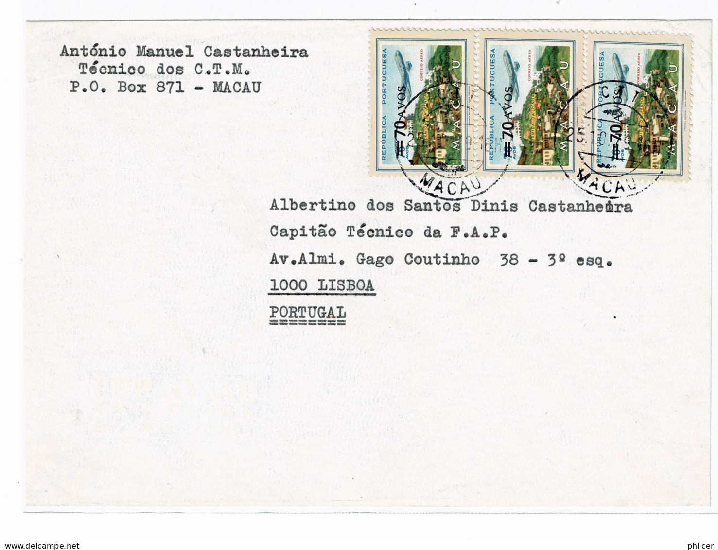 Macau, 1960, # CA 21, For Lisbon - Lettres & Documents