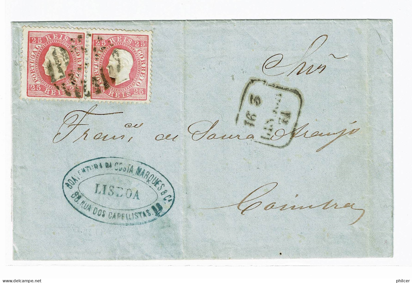 Portugal, 1871, # 40b Dent. 12 3/4, Tipo III, For Coimbra - Cartas & Documentos