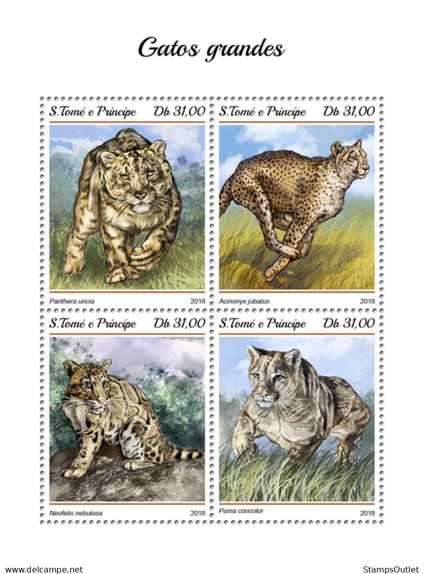 SÃO TOMÉ AND PRÍNCIPE 2018 MNH  Big Cats  Michel Code: 7858-7861. Yvert&Tellier Code: 6301-6304 - Sao Tome Et Principe