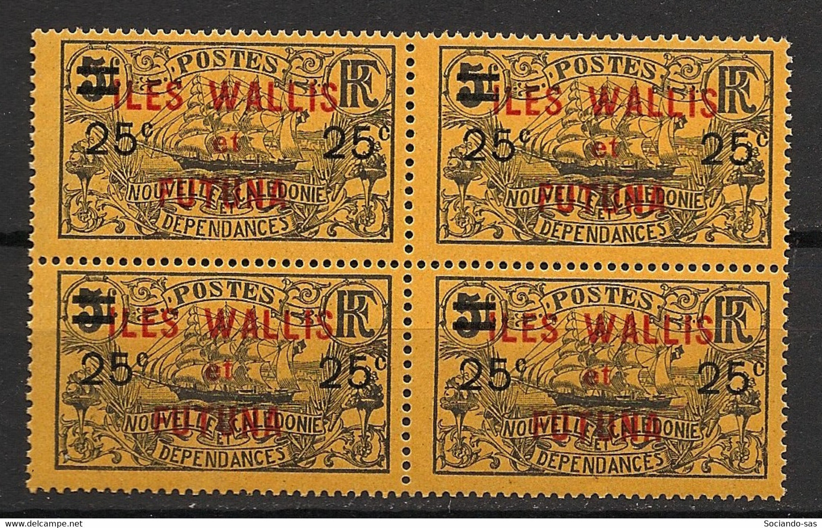 WALLIS ET FUTUNA - 1924-27 - N°YT. 31 - 25c Sur 5f Noir Sur Orange - Bloc De 4 - Neuf Luxe ** / MNH / Postfrisch - Neufs