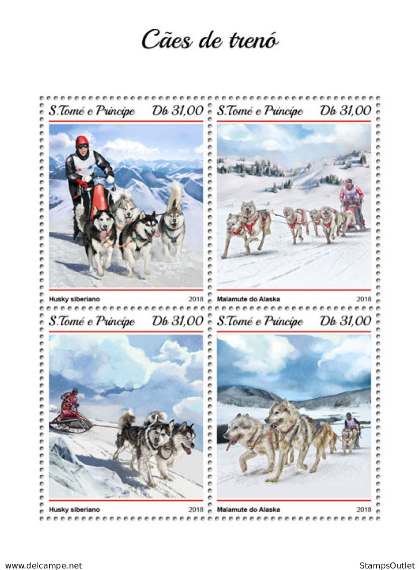 SÃO TOMÉ AND PRÍNCIPE 2018 MNH  Sledge Dogs  Michel Code: 7868-7871. Yvert&Tellier Code: 6317-6320 - Sao Tome Et Principe