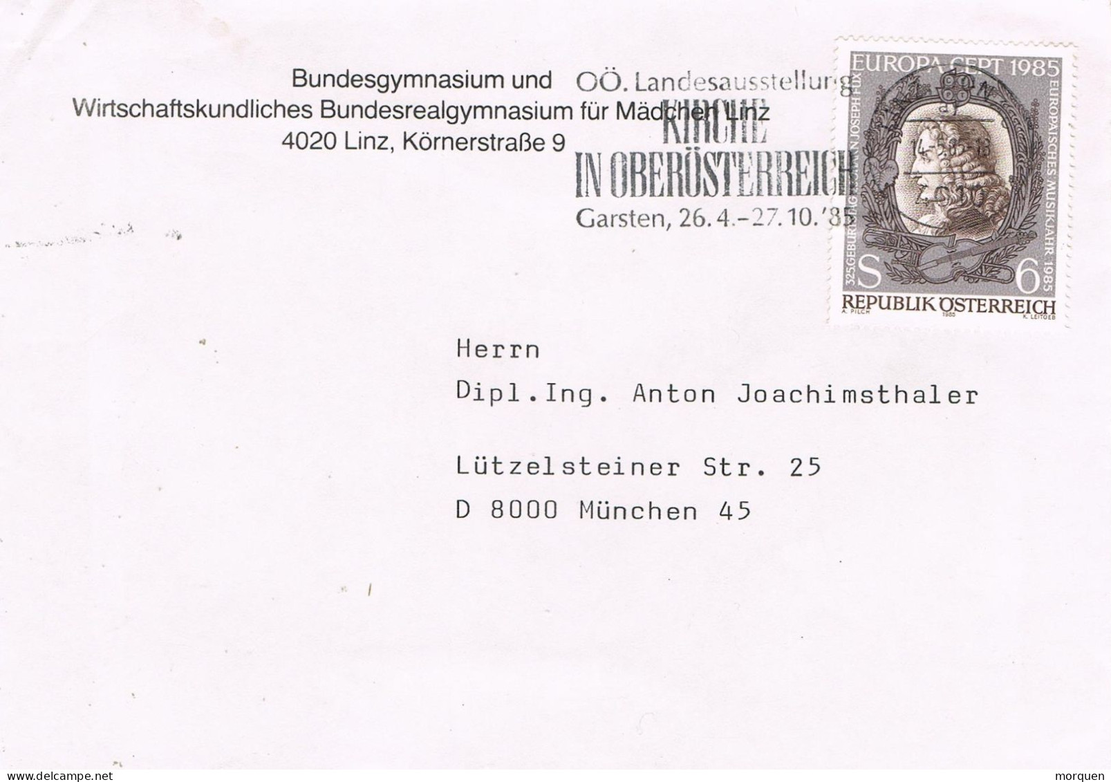 54093. Carta LINZ (Austria) 1985. Slogan Kirsche In Oberosterreich, Garsten. Tema EUROPA - Storia Postale