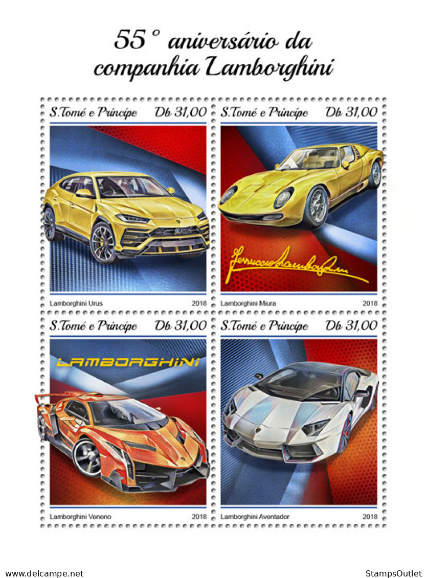 SÃO TOMÉ AND PRÍNCIPE 2018 MNH  Lamborghini Company  Michel Code: 7888-7891. Yvert&Tellier Code: 6365-6368 - Sao Tome Et Principe