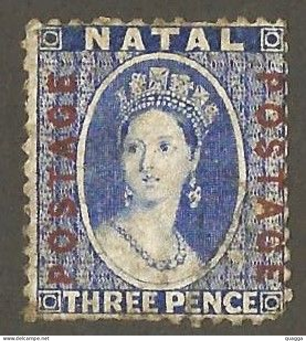 Natal 1870. 3d Bright Blue, Ovpt Red. SACC 66, SG 61. - Natal (1857-1909)