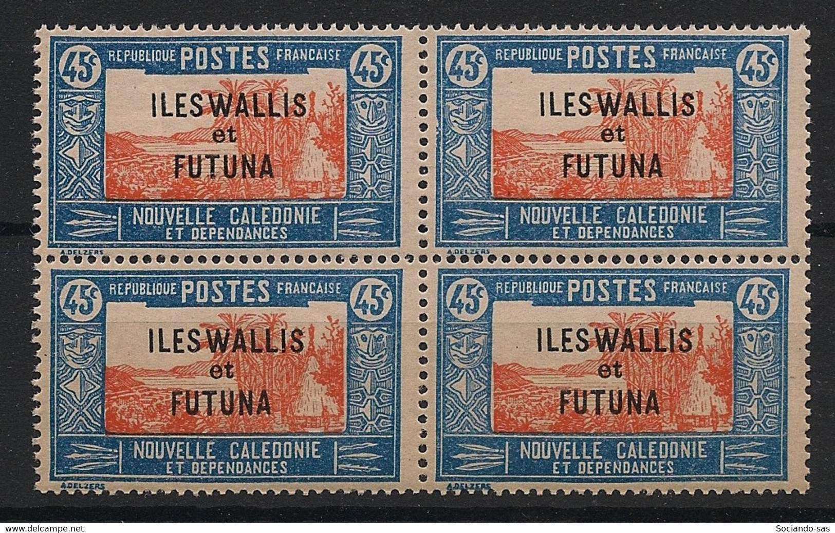 WALLIS ET FUTUNA - 1930-38 - N°YT. 53 - Case De Chef 45c - Bloc De 4 - Neuf Luxe ** / MNH / Postfrisch - Ongebruikt