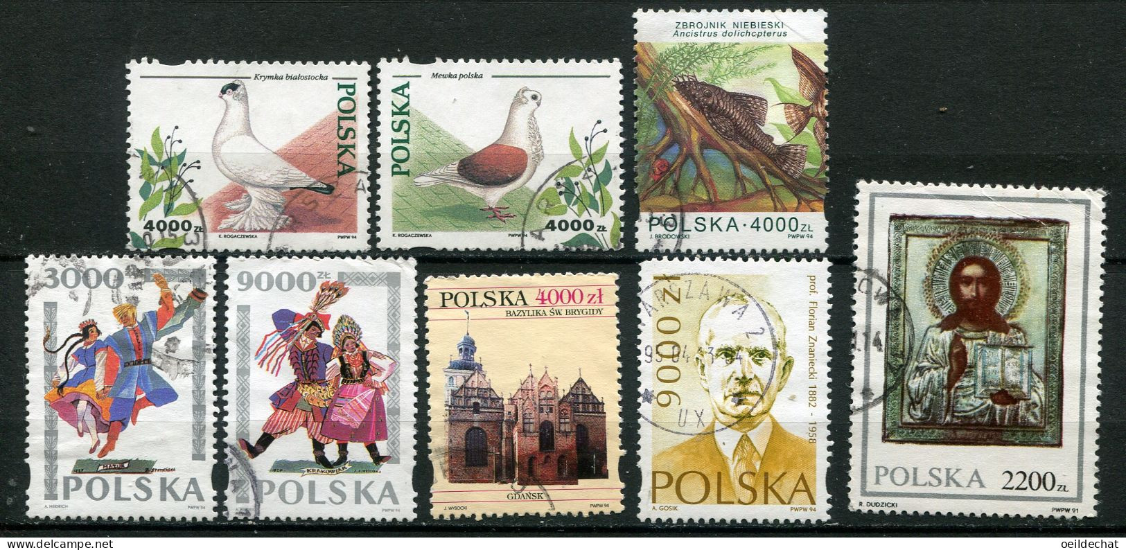 26263 Pologne N°31323284,3286,3291,3297,3304/5,° Oiseaux, Poisson, Folklore, F. Znaniecki, Christ Pantocrator 1982-93 TB - Usados