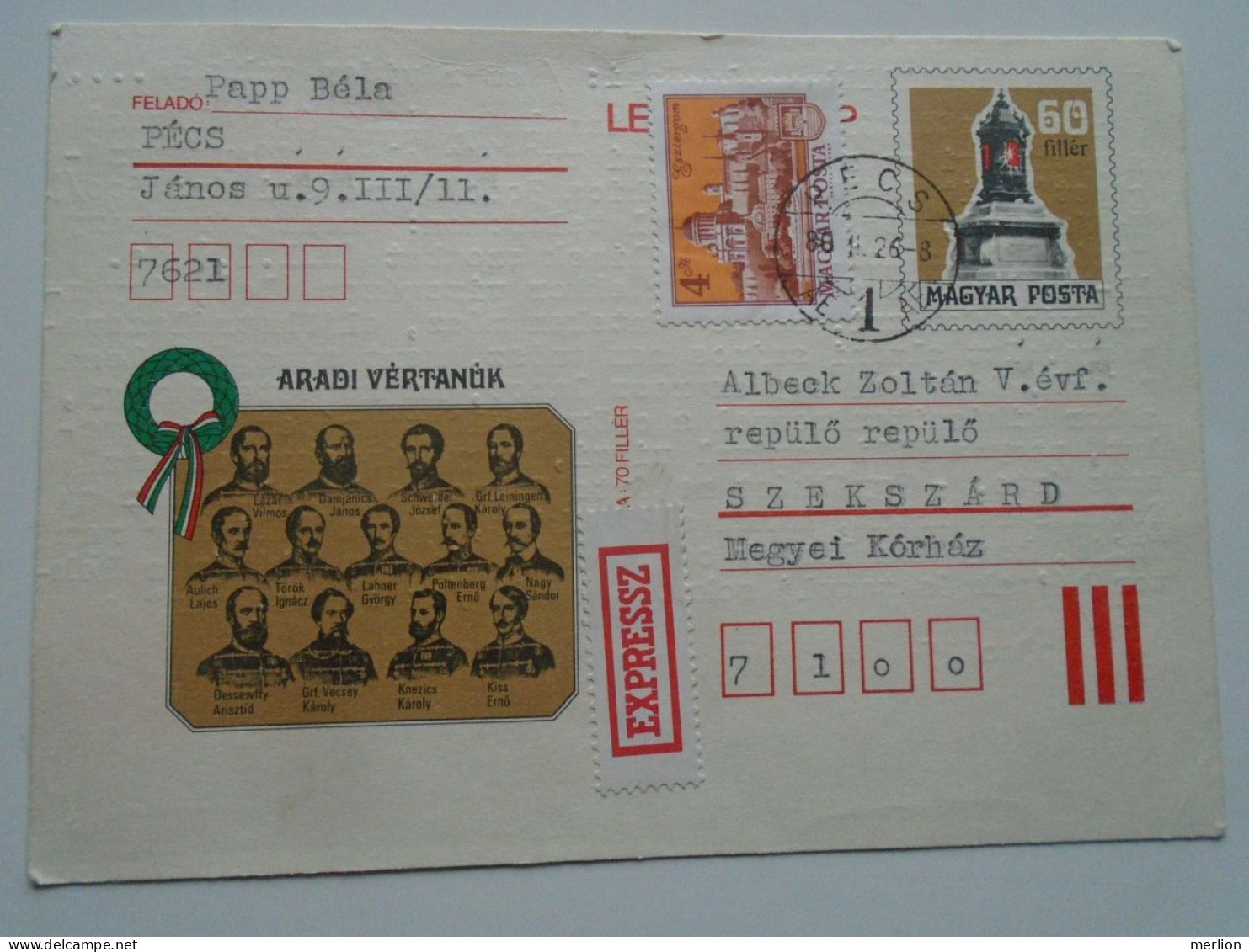 D201181 Hungary  Express Uprated Postal Stationery - Aradi Vértanúk - 1980 Pécs  Cameras Zenit Yashica Content - Enteros Postales