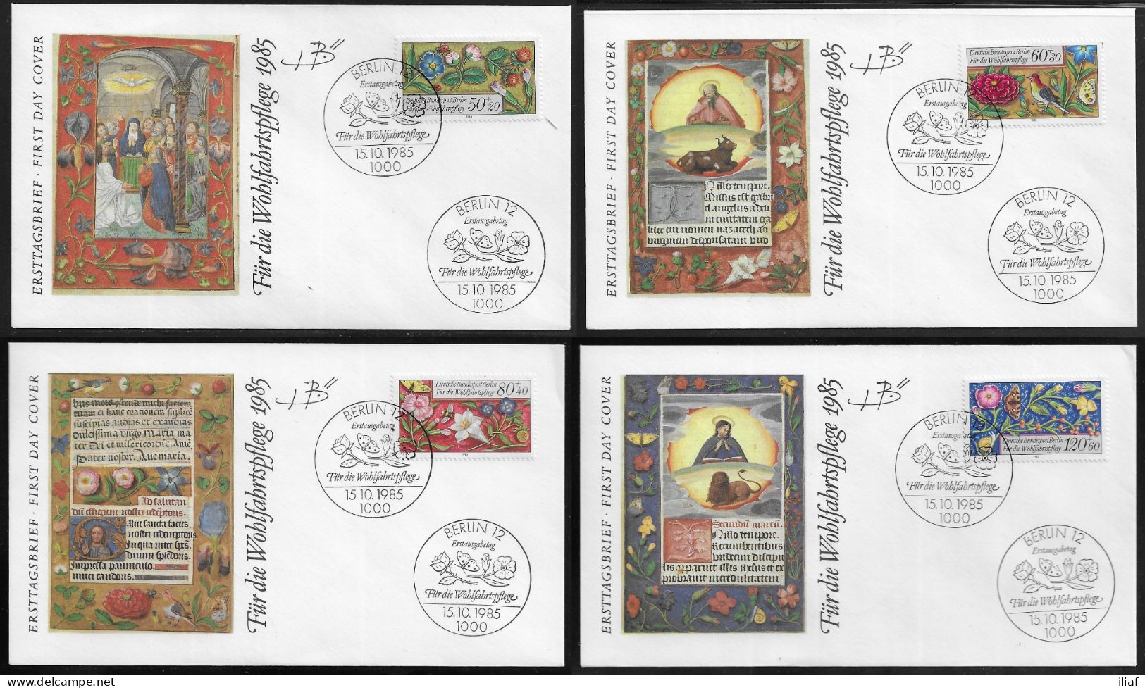 Germany Berlin. FDC Mi. 744-747. 4 Envelopes.  Welfare: Miniatures.  FDC Cancellation On FDC Envelopes - 1981-1990