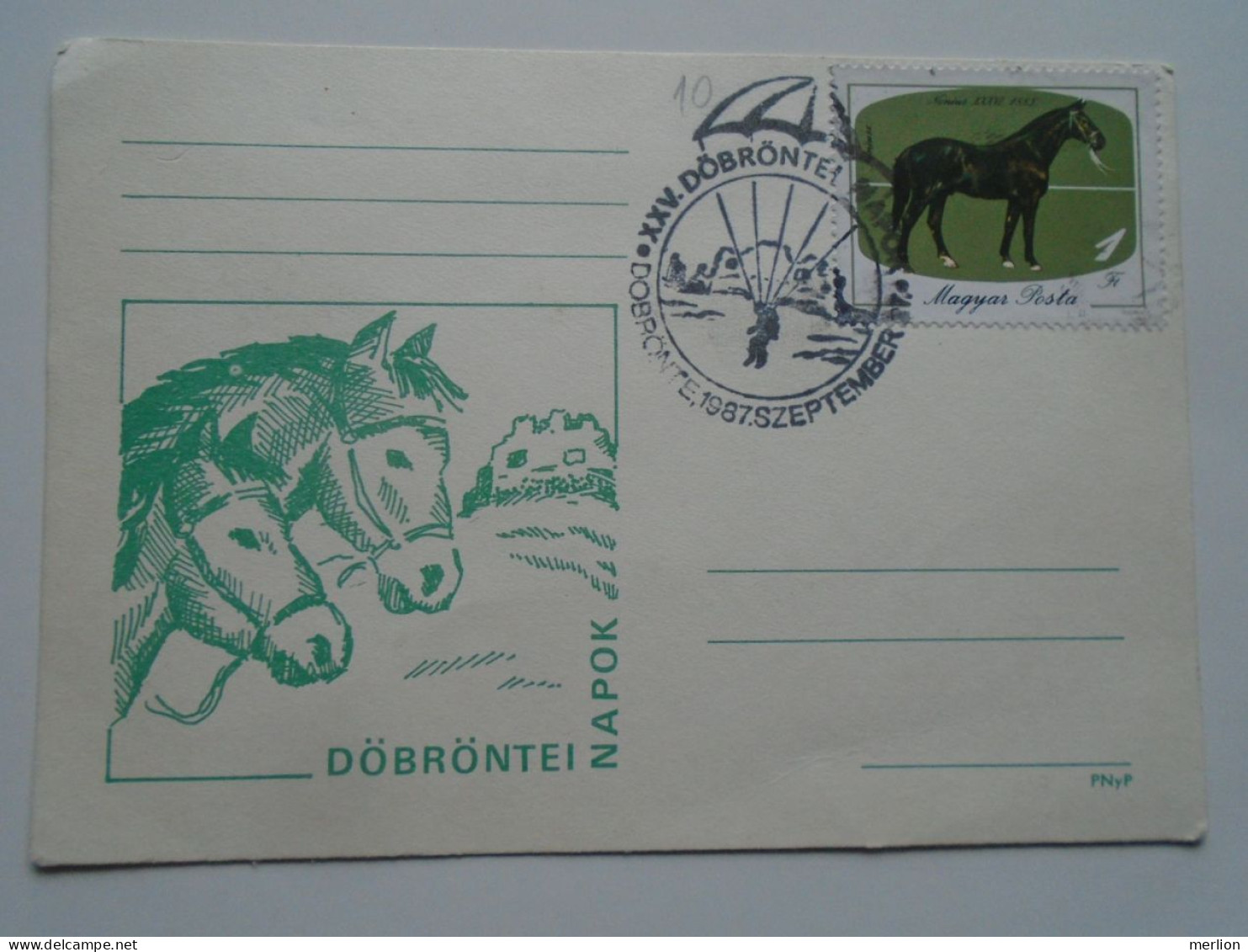 D201183  Hungary  Postcard Levelezőlap - Döbröntei Napok  1987  Parachuting Parachute    Horses - Poststempel (Marcophilie)