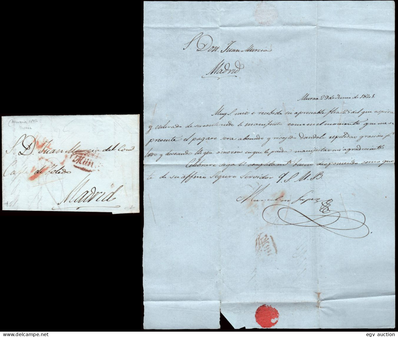 Murcia - Prefilatelia - PE 10 (marrón) - 1841 - Carta A Madrid - ...-1850 Prefilatelia