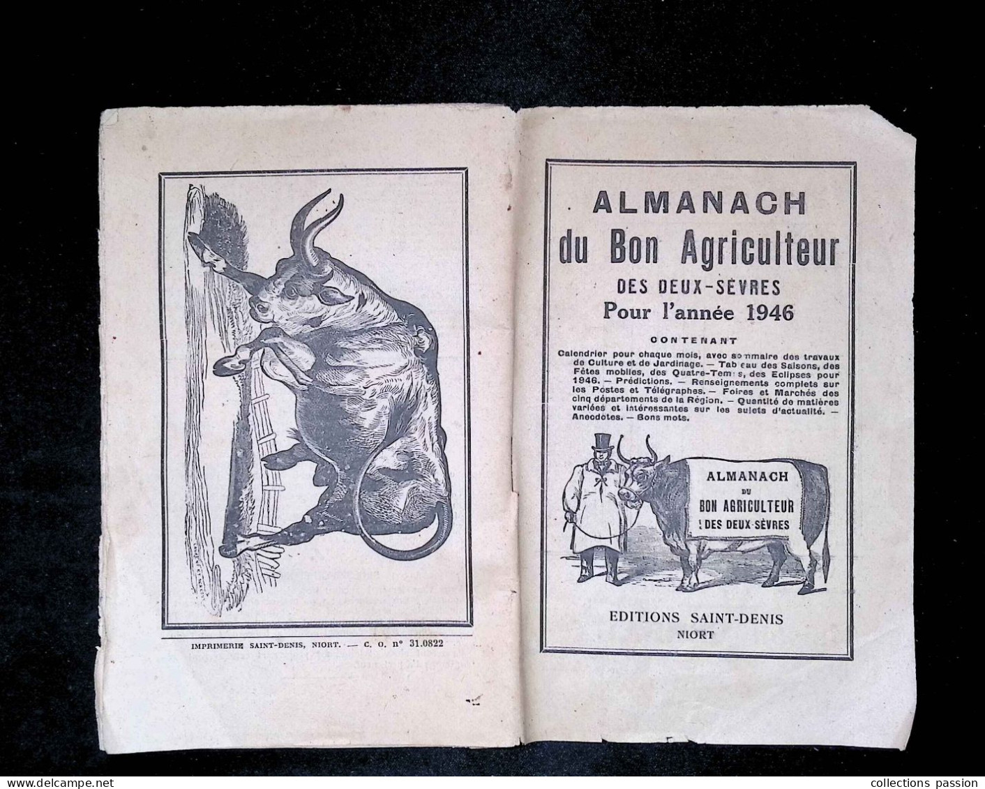 Almanach Du Bon Agriculteur Des Deux Sèvres, 1946, Ed. Saint Denis, Niort, 63 Pages, 3 Scans, Frais Fr 3.85 E - Autres & Non Classés