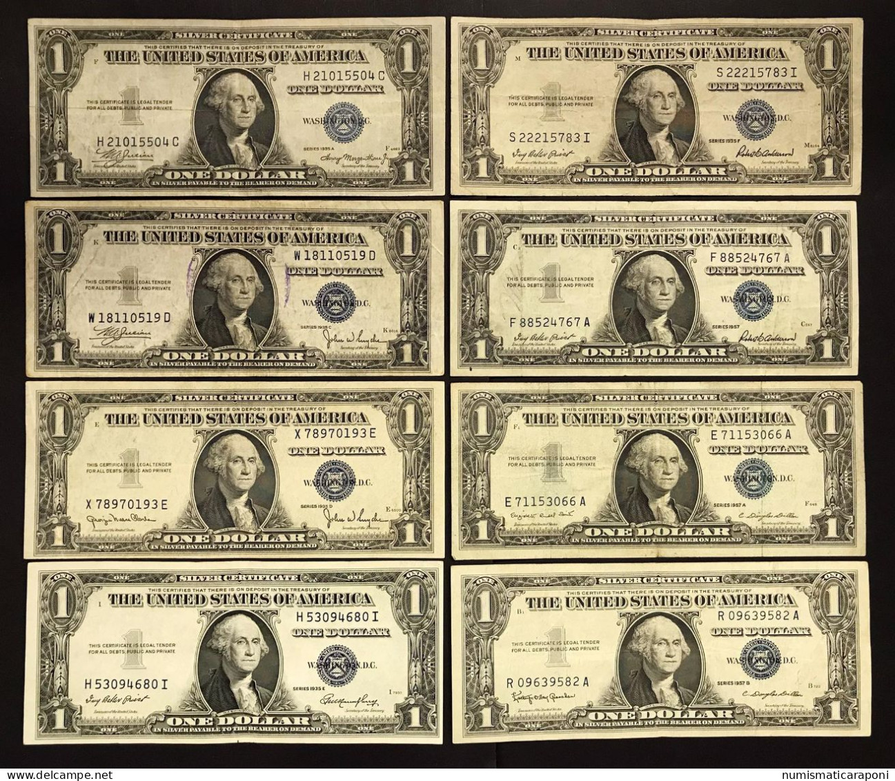 Usa U.s.a. Stati Uniti 1935 A C D E + 1957 + A B F $1 DOLLAR BILL UNITED STATES LEGAL TENDER NOTE Blue Seal  LOTTO.620 - Certificats D'Argent (1878-1923)