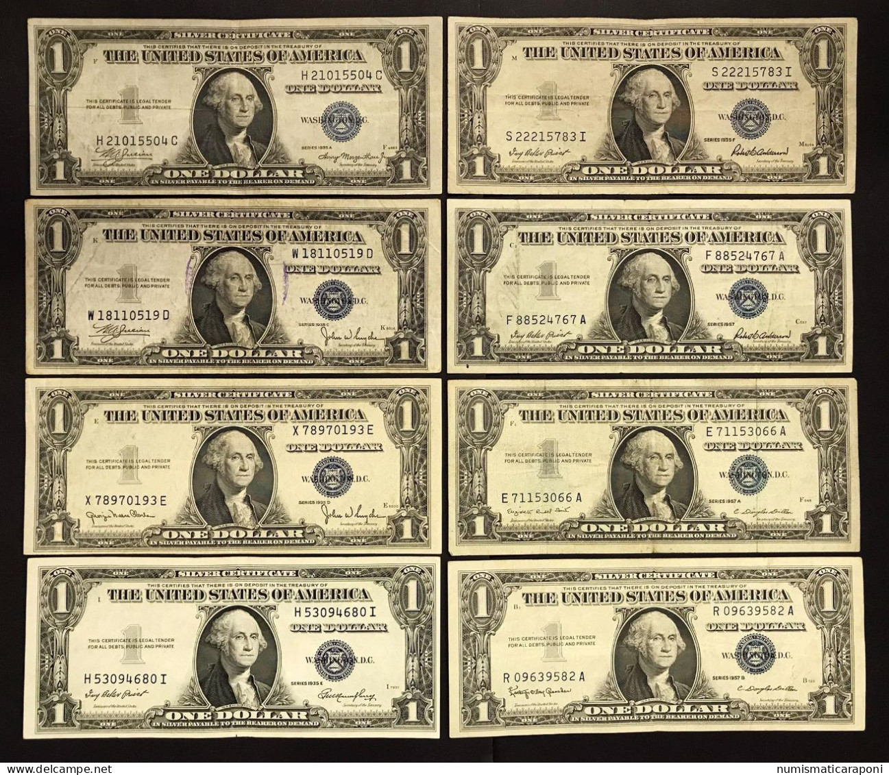 Usa U.s.a. Stati Uniti 1935 A C D E + 1957 + A B F $1 DOLLAR BILL UNITED STATES LEGAL TENDER NOTE Blue Seal  LOTTO.620 - Certificati D'Argento (1878-1923)