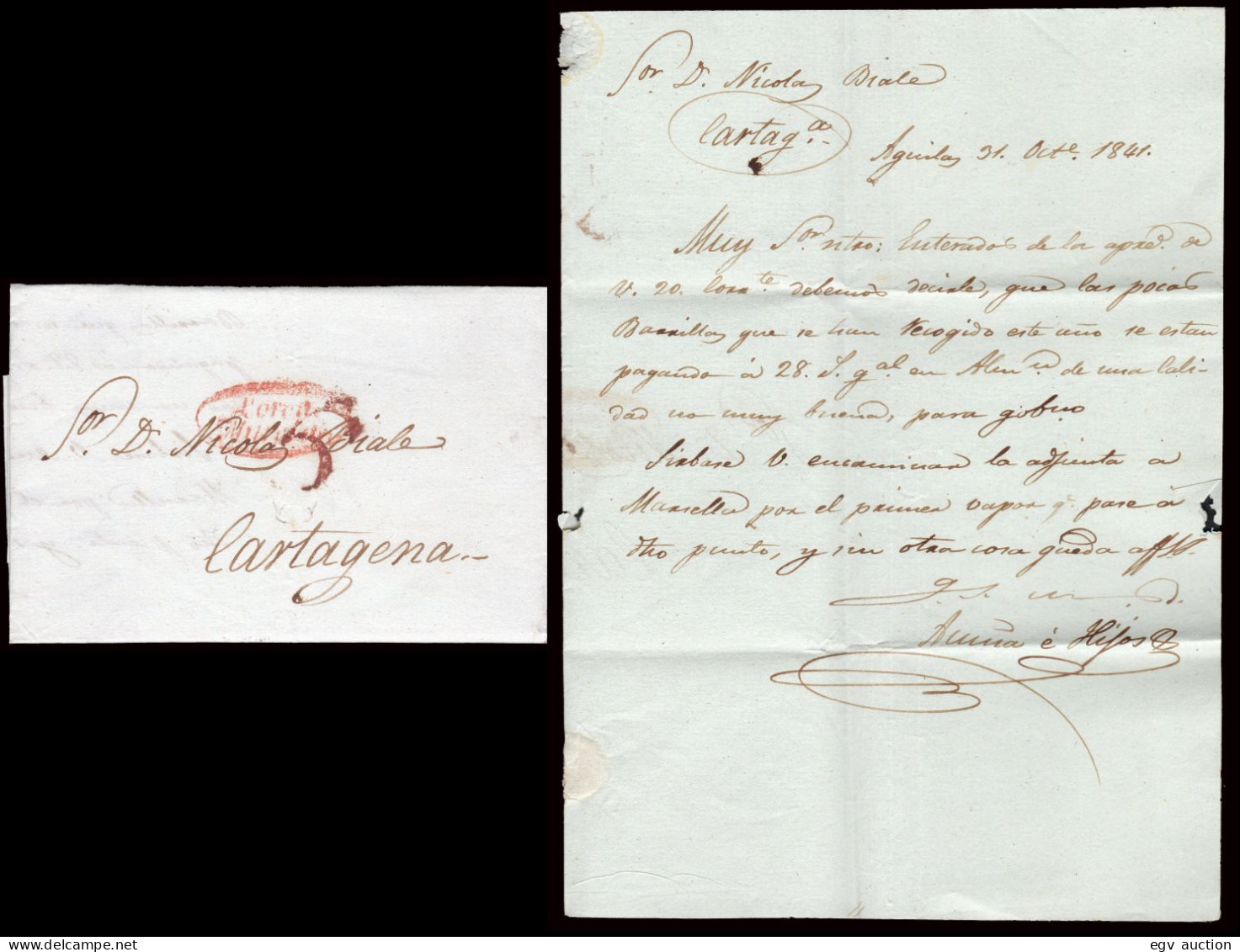 Murcia - Prefilatelia - Lorca PE 6 - 1841 - Carta Fechada "Águilas" A Cartagena - ...-1850 Prefilatelia