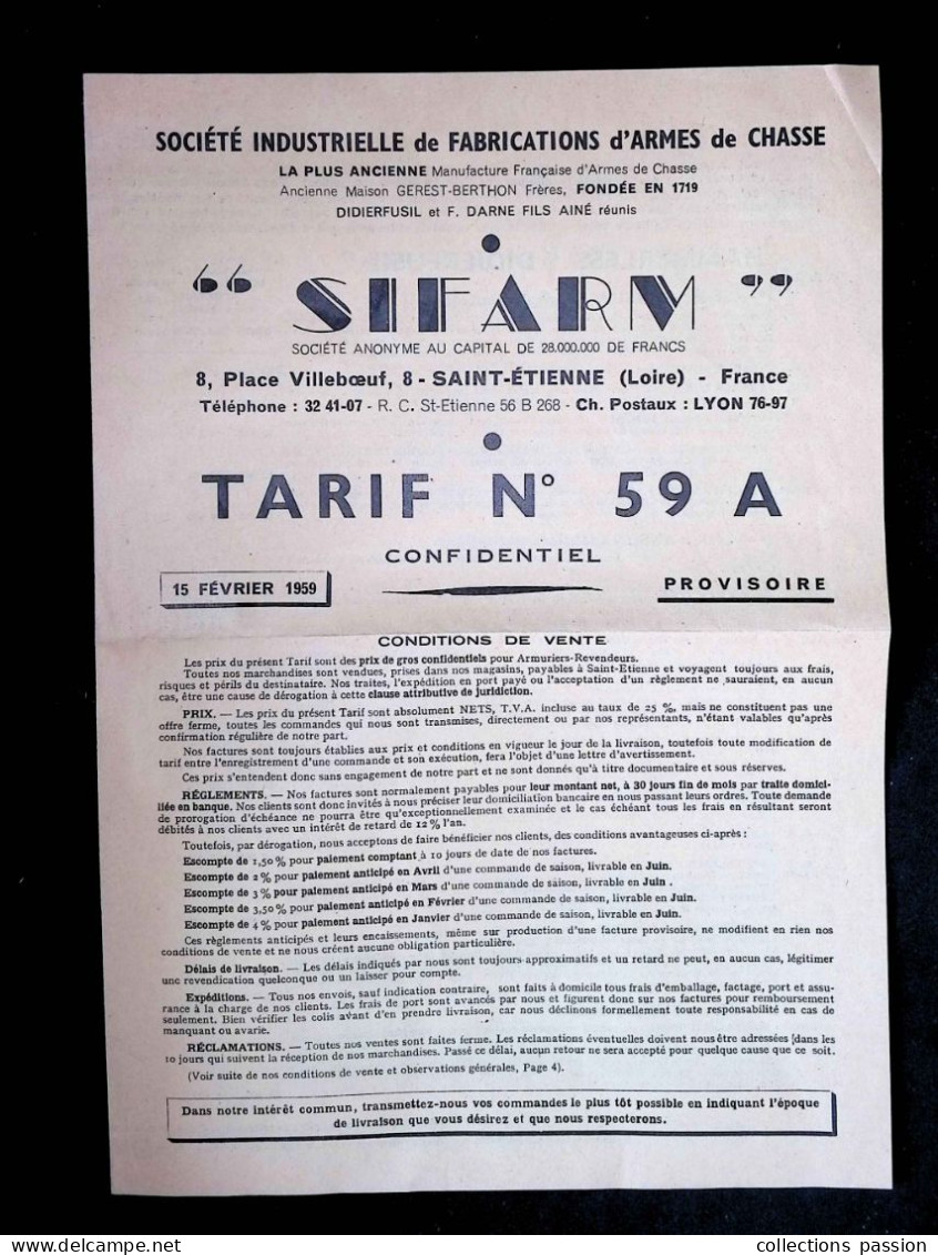 Publicité, 4 Pages, Société Industrielle De Fabrications D'Armes De Chasse, Sifarm, Saint Etienne, Frais Fr 1.95 E - Publicités