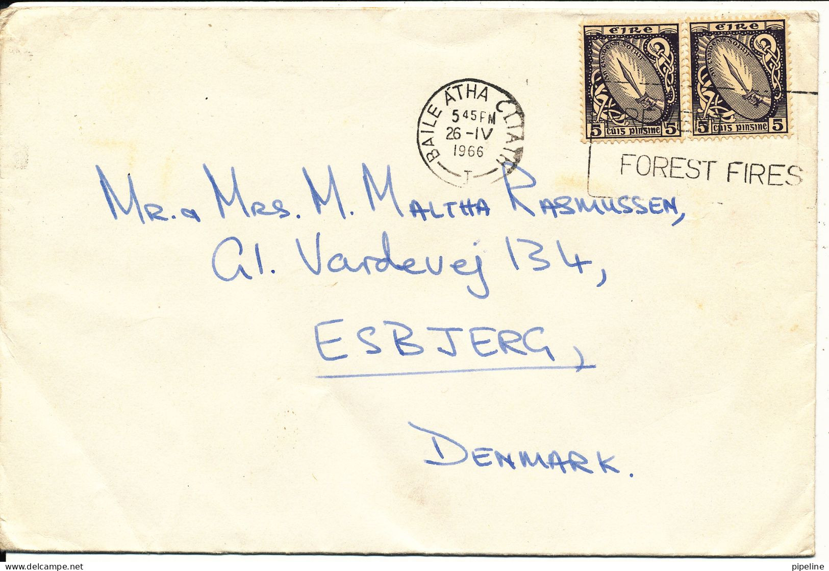 Ireland Cover Sent To Denmark 26-4-1966 Prevent Forest Fires - Lettres & Documents