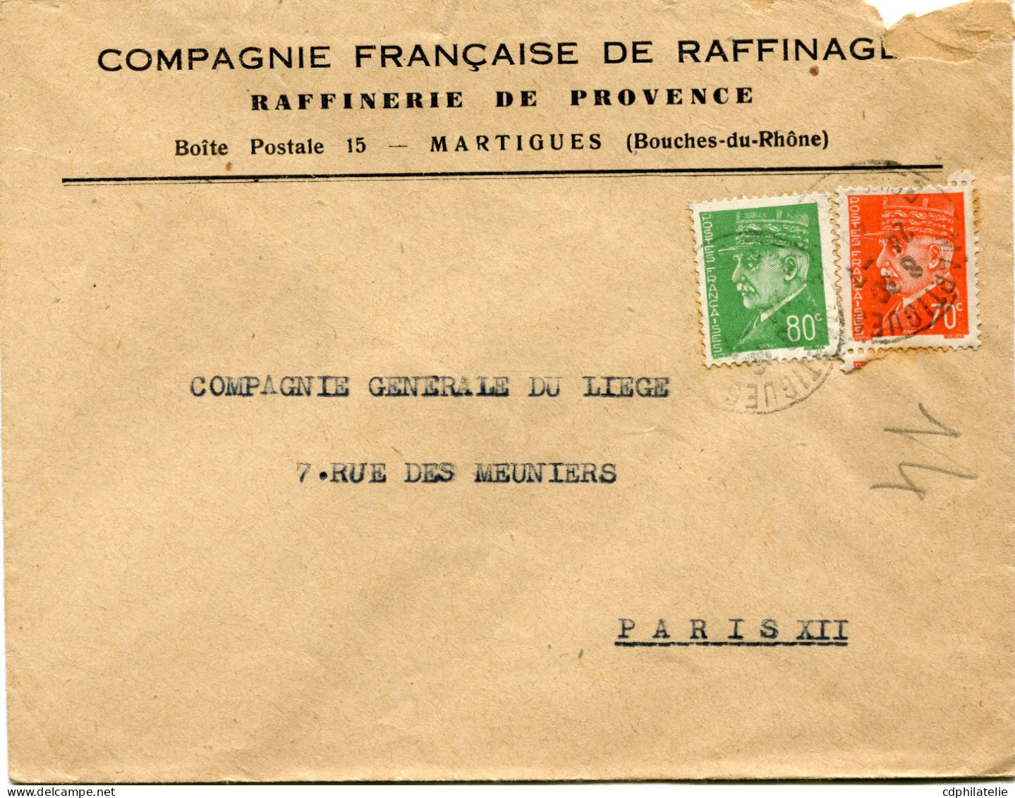 FRANCE LETTRE DEPART MARTIGUES 24-7-43 Bches DU RHONE POUR LA FRANCE - 1941-42 Pétain