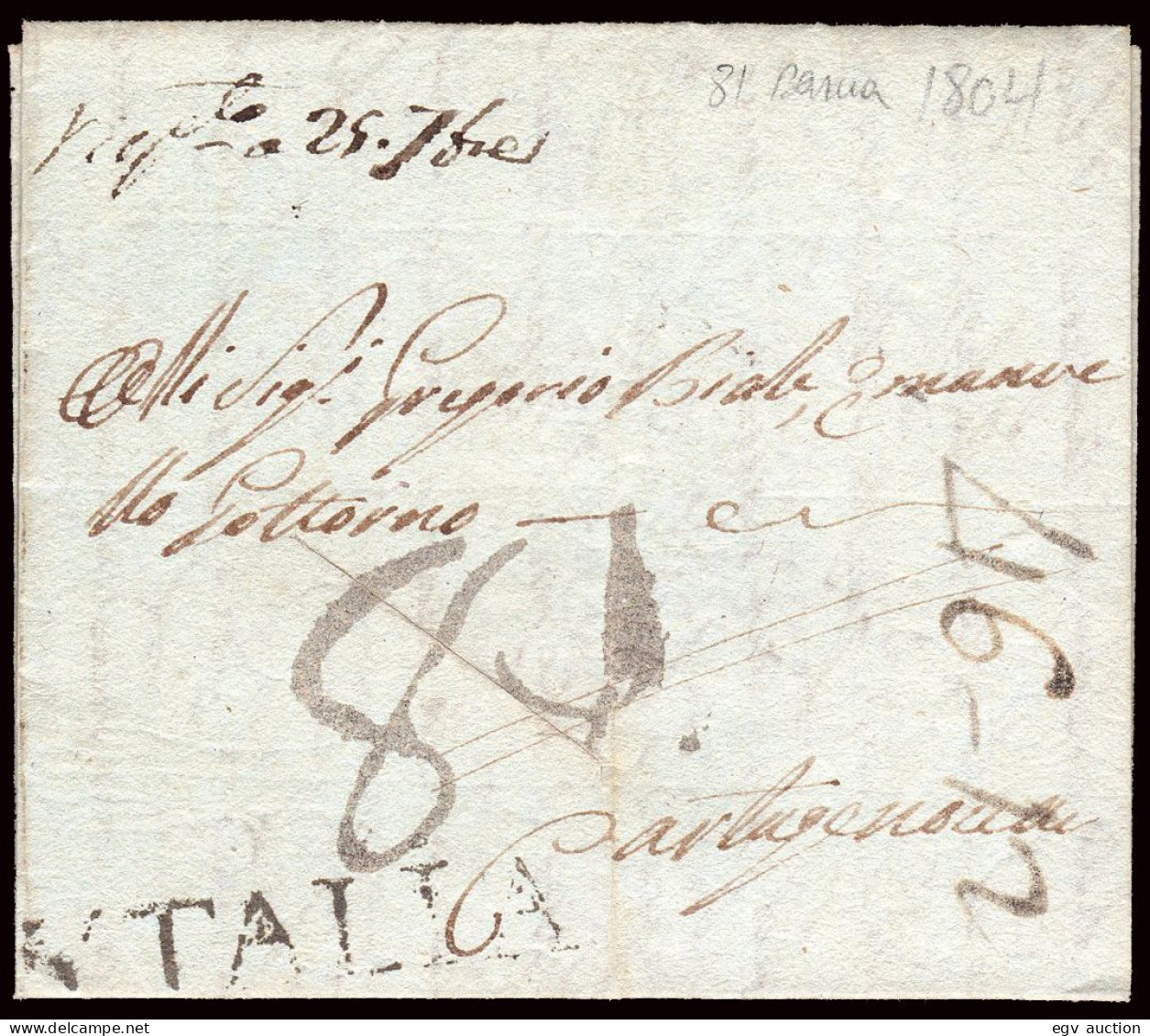 Murcia - Prefilatelia - Cartagena - 1804 - Carta De Italia Con Marca "Ytalia" A Cartagena - ...-1850 Voorfilatelie