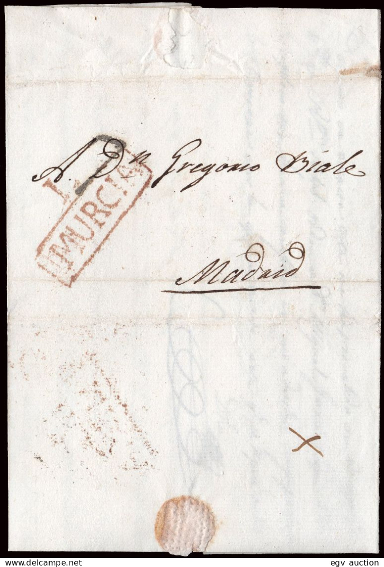 Murcia - Prefilatelia - Lorca PE 3R - 1819 - Carta A Madrid + Porteo "7" - ...-1850 Prefilatelia