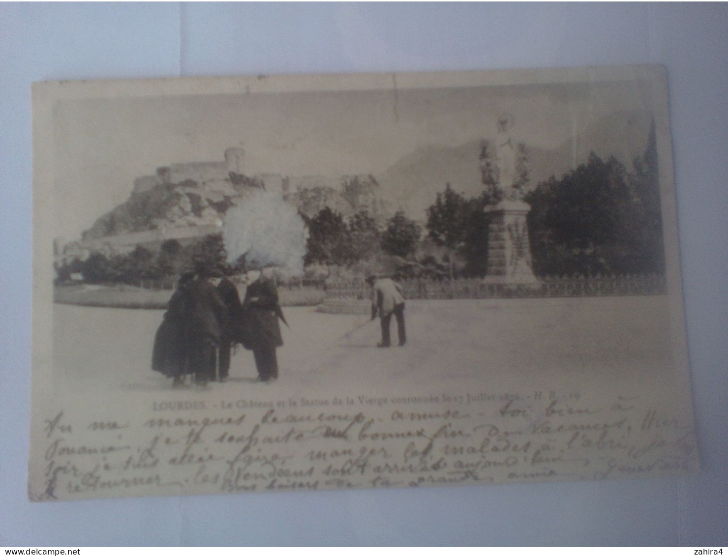 Lourdes - Le Châteâu Et La Statue De La Vierge Couronnée Vres 1900 - H.B. - 19 En L'état - Luoghi Santi